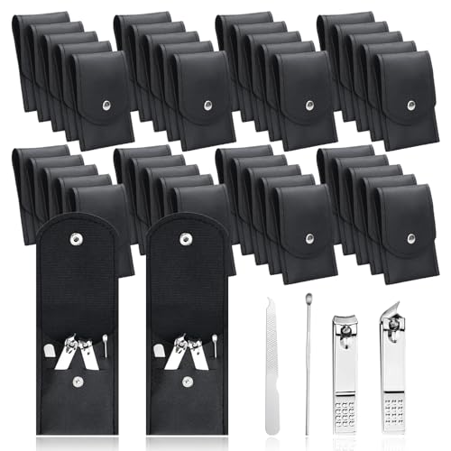 10 Sets Finger Nail Clipper Set Bulk,4 in 1 Black Adult Stainless Steel Travel Manicure Kit with Case Individually Wrapped Nail Clippers Bulk for Homeless,Hotel,Charity