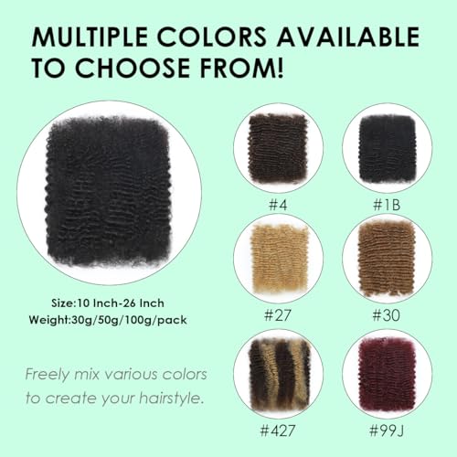Afro Kinky Curly Human Hair Bulk for Permanent Micro Locs/Twists/Braids/Repair Locs Afro Kinkys Curly Bulk Human Hair14 inch 27# 50 Gram 1 Pack