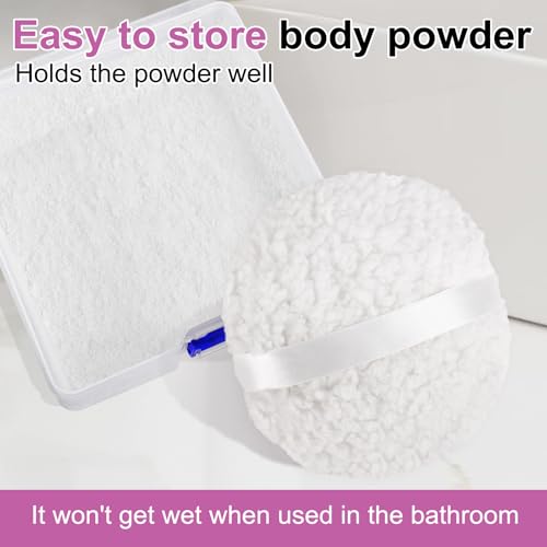 Powder Puff, 6'' Body Powder Puff and Container,Fluffy Soft Extra Large Powder Puff for Body Powder,White