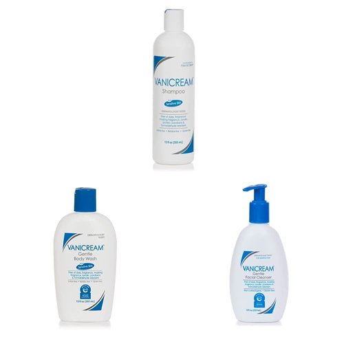 Vanicream Shampoo (12 Fl Oz) Gentle Facial Cleanser with Pump Dispenser (8 fl oz) Gentle Body Wash (12 Ounce) Bundle