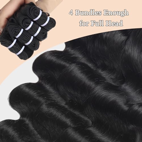 Body Wave Bundles Human Hair 20 22 24 26 Inch 12A Body Wave 4 Bundles 100% Unprocessed Brazilian Virgin Remy Hair Body Wave Human Hair Bundles Hair Extensions Natural Color