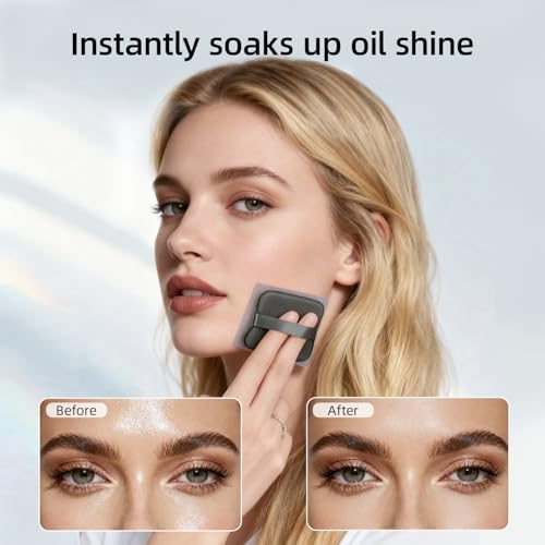 300 Sheets Bamboo Charcoal Oil Absorbing Facial Sheets with Mirror & Puff | Natural Blotting Paper for Oily Skin & Makeup Touch-Ups(BP-01)