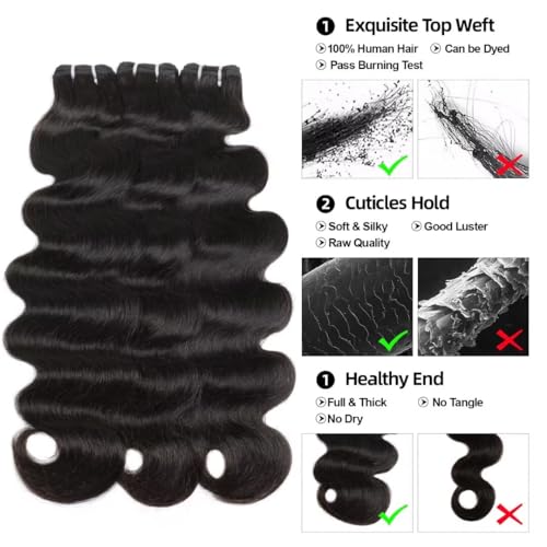Iwish Raw Bundles Human Hair Body Wave Thick Ends No Tangle Shedding 12A Raw Indian Hair Bundles 16 18 20 Inches Natural Black Color 1B Weave Bundle Human Hair 3Pcs/Lot
