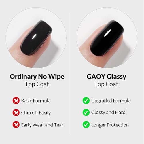 GAOY 16ml 4 Pcs Glassy Gel Top Coat and Base Coat Set, No Wipe Foundation Combination for UV Light Cure Nail Polish