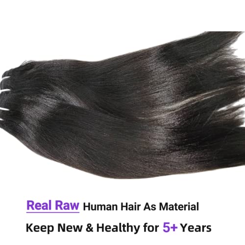 Last 5 Years Raw Light Yaki Relaxed Human Hair 2 Bundles Natural Coarse Yaki Kinky Straight One Donor Virgin Hair Weave For Black Women (12" 14")