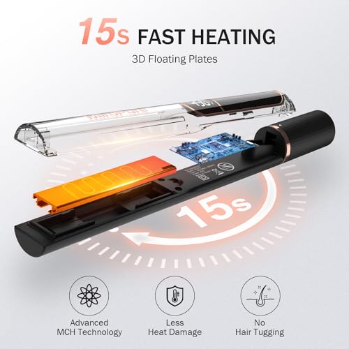 MiroPure Flat Iron Hair Straightener, 1 Inch Titanium Plates Hair Straightener with 15S Heat-up, Professional MCH Ceramic Negative Ion Hair Iron Dual Voltage for Women Hair with Auto Shut-Off