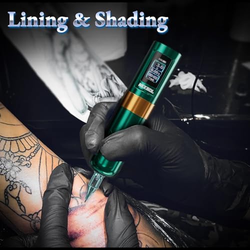 NEEBOL Wireless Tattoo Gun Rotary Tattoo Machine LED Display Screen High-end Tattoo Pen Equipment Supply 8 Hour Battery Life Extra Battery Permanent Tattoo Art Makeup Gift (Green)