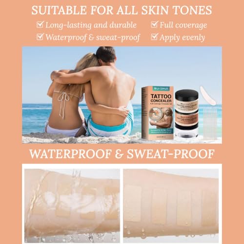 Tattoo Cover Up, Waterproof Concealer Makeup Cream, Skin Concealer Set for Tattoos/Scars/Birthmarks/Dark Spots/White Spots, Suitable for Both Men and Women-2 Color
