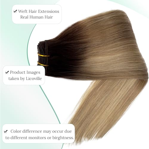 Sew in Hair Extensions Real Human Hair Balayage Brown and Blonde Hair Wefts 120G 22 Inch Thick Hair Bundles Ombre Brown to Ash Brown and Light Blonde Sew in Extensions Human Hair Weave