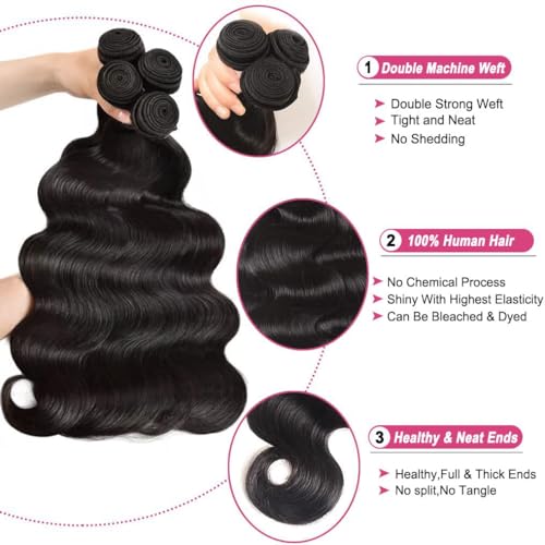 12A Human Hair Bundles Body Wave Bundles Human Hair 18 20 22 24 Inch 4 Bundles 100% Unprocessed Brazilian Virgin Hair Deals Weave Bundles Hair Extension Natural color