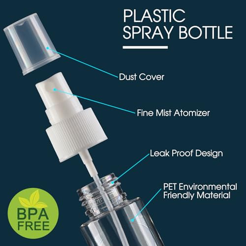 Travel Spray Bottles, 2.7oz/80ml Refillable Clear Plastic Spray Bottle BPA-Free Mini Containers, Small Fine Mist Empty Travel Bottle for Perfume, Water, Cleaner, Alcohol and Skincare Water(6 Pack)