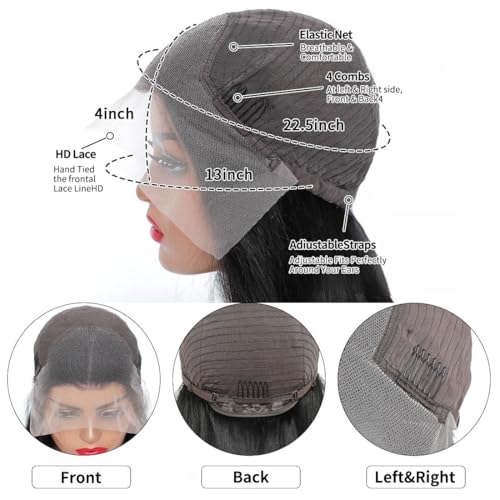Deep Wave Lace Front Wigs Human Hair 13x4 HD Lace Front Wigs Human Hair Pre Plucked Brazilian Curly HumanHair Wig 200 Density Glueless Frontal Wigs For Women(22inch)