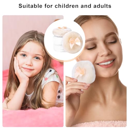4Pcs Large Fluffy Powder Puff, White Powder Puff, Powder Puffs for Face powder, Ultra Soft Body Powder Puff, Soft Face Body Powder Puff, Washable Reusable Makeup Puffs(White/Beige)