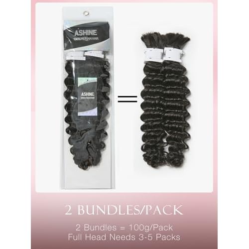 ASHINE Human Braiding Hair for Boho Braids Deep Wave Bulk Pre-Separated Strands 100% Human Hair 2 Bundles/Pack 100g 24 Inch Natural Color Easy to Braid