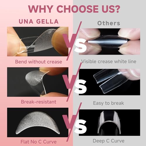 UNA GELLA Medium Almond Gel Nail Tips Half Matte 312pcs Almond Gel Nails No C Curve Clear False Fake Nails Effective Nail Extensions for DIY Art Salon-Level Press On Nails, 12 Sizes