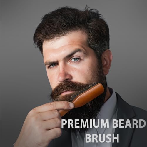 Beard Brush for Men, Ravego 100% Boar Bristle brush for Berad & Short Hair Detangle Add Natural Shine & Texture Exfoliates Skin and Scalp