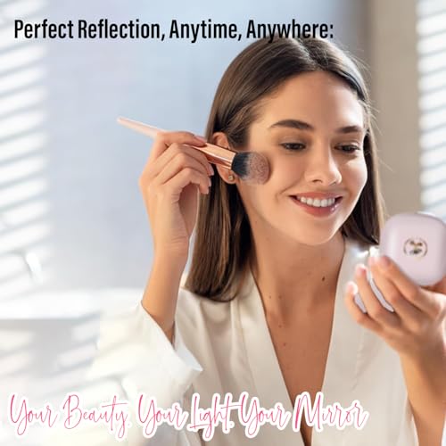 4" LED Compact Mirror ? 1x & 10x Magnification | Travel Makeup Mirror with Adjustable Lighting | Handheld & Pocket-Sized Portable Mirror with Protective Pouch (Pink)
