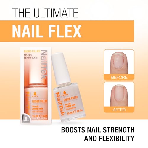 Nail Tek Ridge Filler Formula 2 ? Clear Ridge Filler for Nails Base Coat, Nail Strengthener Polish for Soft & Peeling Nails, 0.5 fl oz