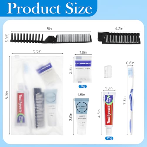 Travel Toiletries Supplies Kits Disposable Toiletry Amenities Set in Bulk, Hygiene Trial Size Personal Essentials Individually Wrapped for Camping, Hotel, Guest, Homeless, Charity, 5-in-1 (40-Pack)