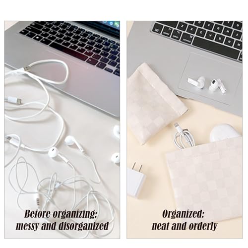 LYDZTION 2 Pieces Checkered Leather Makeup Bag Set for Women, Portable Cosmetic Bag Travel Toiletry Bag Organizer Waterproof Small Makeup Bag Aesthetic Accessories Storage Bag for Women-White