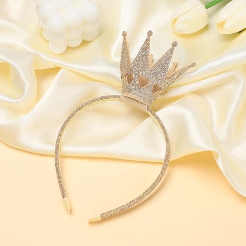 WantGor Gold Crown Headband, Women Glitter Queen Crown Hairband Headwear Shiny Princess Headbands for Birthday, Cosplay, Party Decorations, Halloween Costume Hair Accessories (Gold, M)