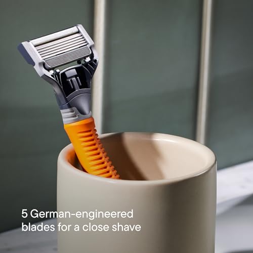 Harry's Original Shaving Kit for Men - Razor Handle, 5 Razor Blade Refills, Foaming Shave Gel, and Travel Blade Cover - German Engineered - Ember
