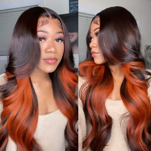 Ginger Highight Body Wave Wig Brazilian Remy Wig 13x4 Transparent Lace Front Human Hair Wigs Pre Plucked Hairline With Baby Hair Bleached Knots (18inch, 13X4)