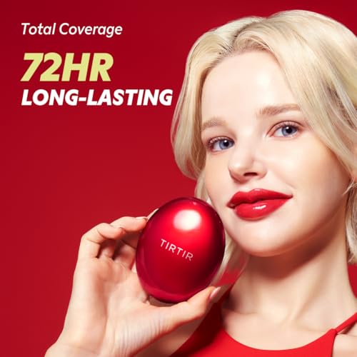 TIRTIR Mask Fit Red Cushion Foundation | Full coverage, Weightless, Skin fit, Satin Glow Finish, Korean Makeup BB Foundation, beauty, Tattoo cover up, Buildable (#21N Ivory, 0.63 Fl Oz)