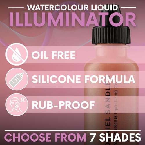 Daniel Sandler WATERCOLOUR LIQUID ILLUMINATOR - 'GLOW' 15ml ? Shimmer Liquid Blush for Cheeks Make up, Highlighter ? Oil-Free, Lightweight, Buildable & Long-Lasting for Cheeks & Lips