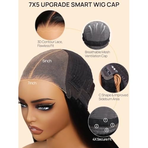 Julia Hair 14 Inch Yaki Straight Drawstring Wigs Human Hair Put On and Go Glueless Bob Wig 7x5 Bye Bye Knots Pre Plucked Pre-Cut Lace Closure Wig Beginner Friendly Black Short Yaki Bob Bleached Knots