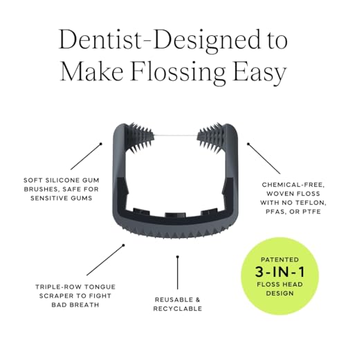 Slate Flosser Refills - Reusable Woven Floss, PFAS-Free, Non-Toxic Dental Floss | Fits Slate Electric Flosser w/Tongue Scraper & Gum Sweeps - 20-Pk Black Smooth Floss Heads