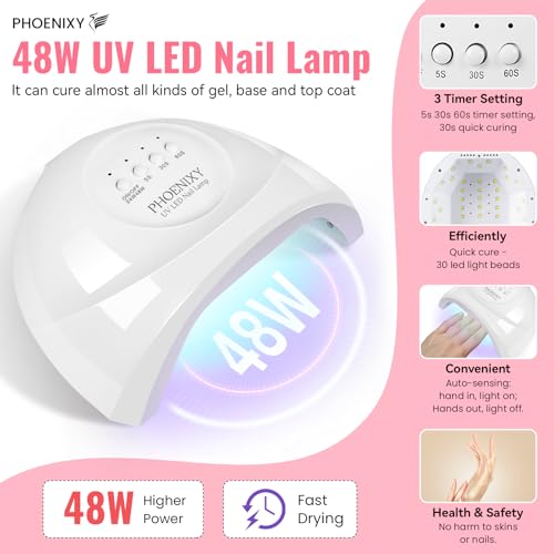 PHOENIXY 71 Pcs Gel Nail Polish Kit with U V Light, 55 Colours Gel Nail Kit with 5 Pcs Base Top Coat Manicure Starter Nail Polish Set Gifts for Women ST9019