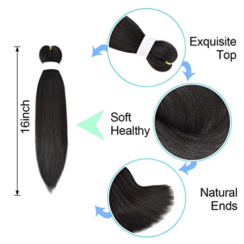 8 Pack Pre Stretched Extensions - 16" Premium Braiding Hair, 55G/Pack, Itch-Free, Hot Water Setting, Perm Yaki Texture (#1B)