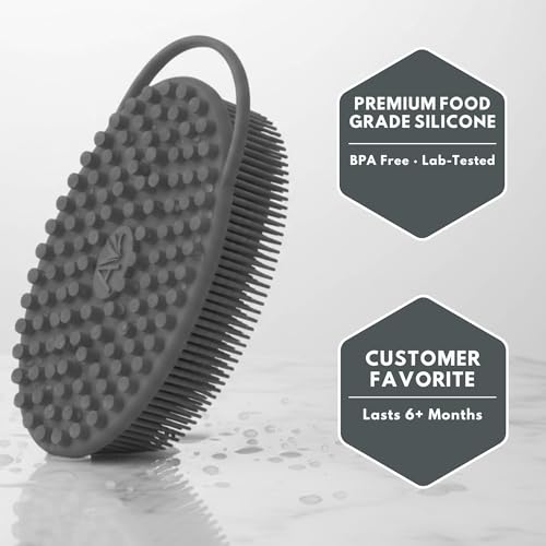 Silicone Body Scrubber for Shower - Gentle Exfoliating Back Scrubber with Soft Bristles - Avilana Premium Dual Sided Bath Brush Massage - Loofah Alternative for Sensitive Skin - Gift Women Men
