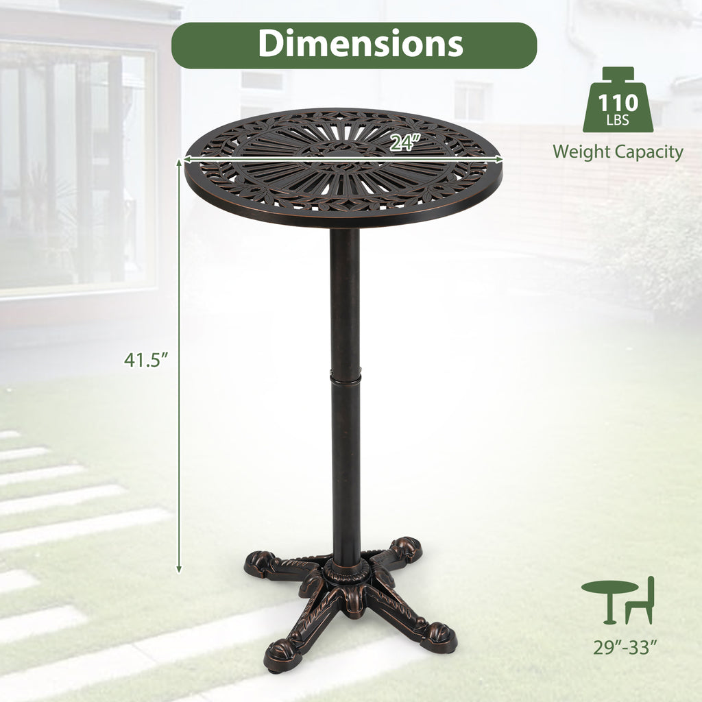 41.5 Inch Patio Round Bar Table Cast Aluminum Bistro for Garden