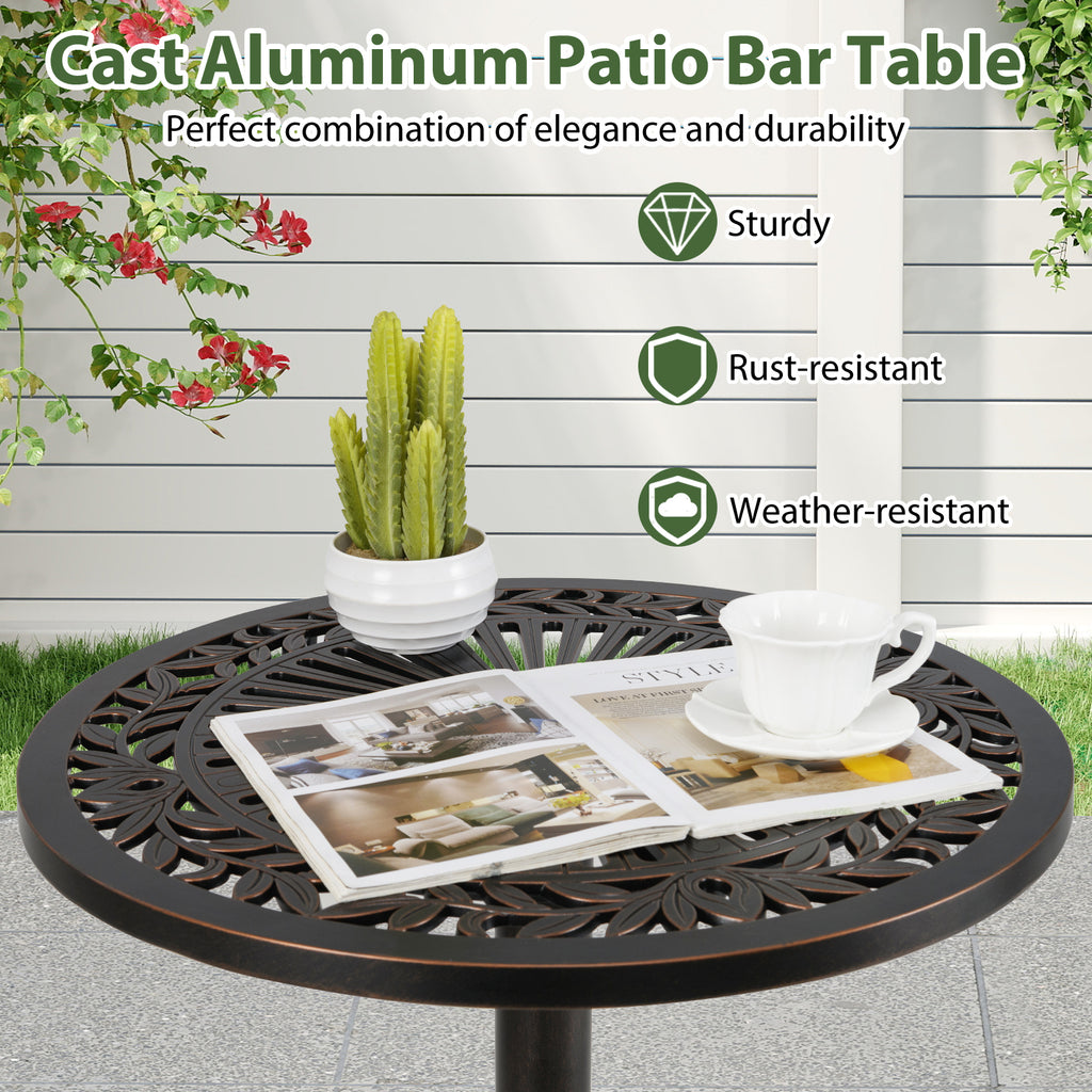 41.5 Inch Patio Round Bar Table Cast Aluminum Bistro for Garden