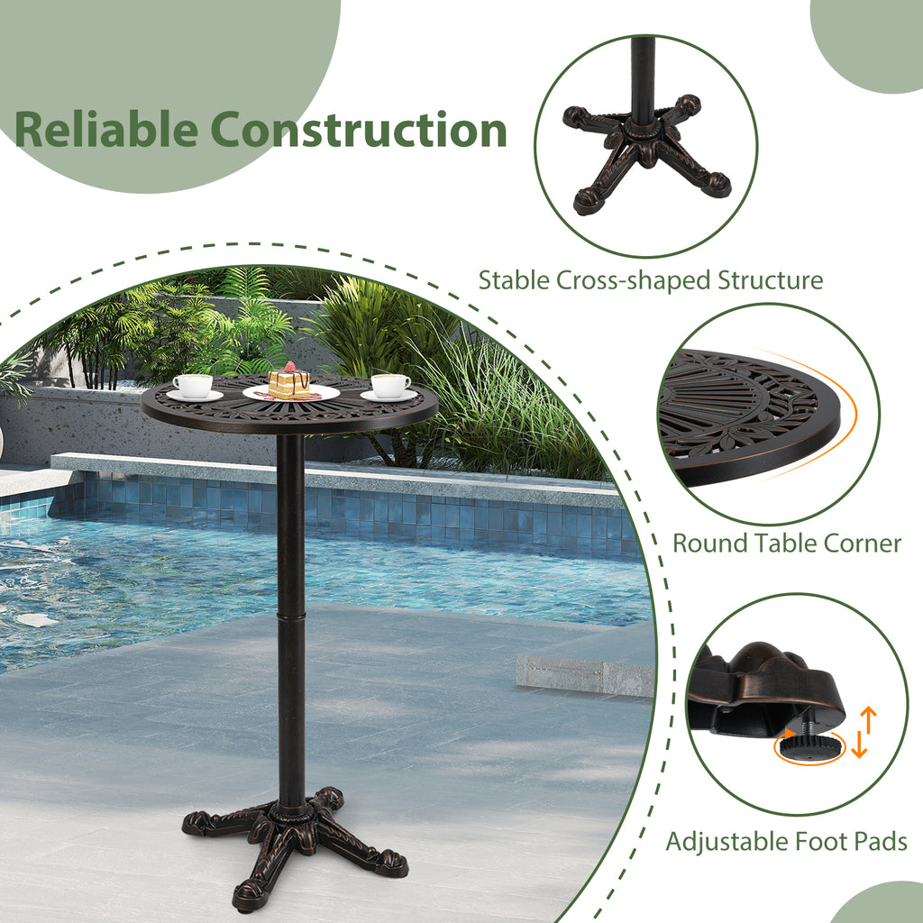 41.5 Inch Patio Round Bar Table Cast Aluminum Bistro for Garden
