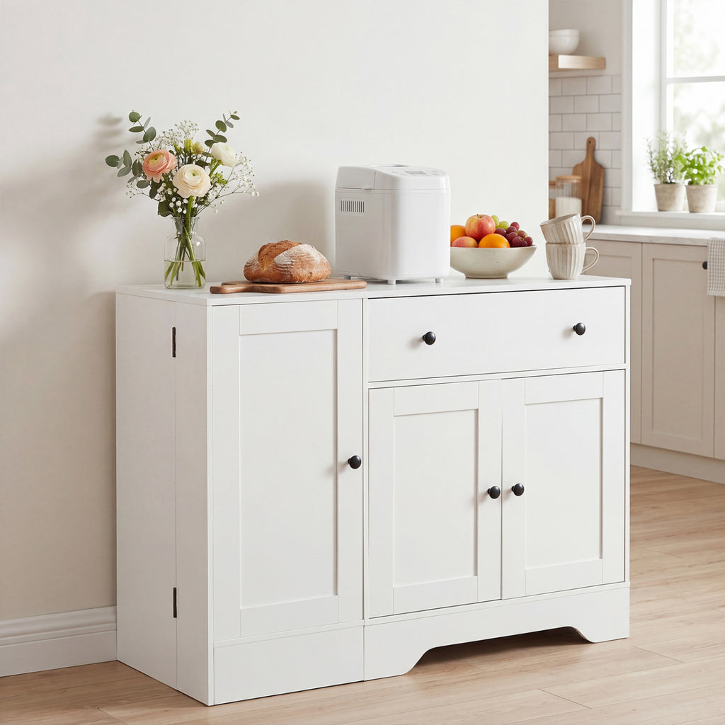41.5" Modern Coffee Bar Cabinet with Rolling Wheel - White