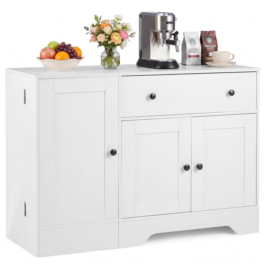 41.5" Modern Coffee Bar Cabinet with Rolling Wheel - White