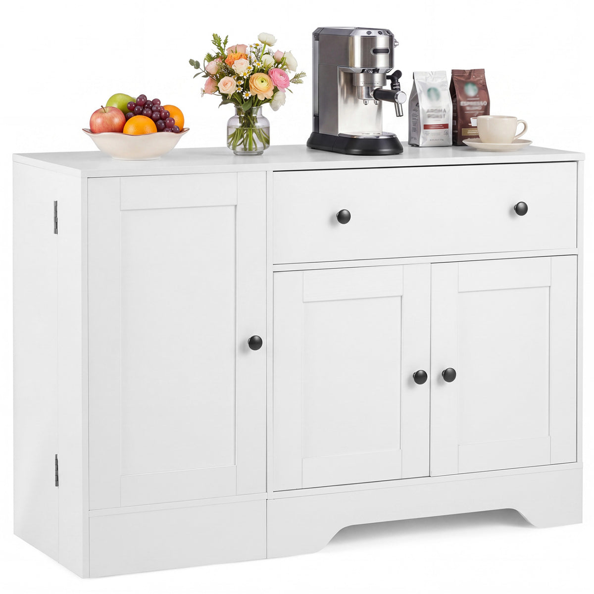 41.5" Modern Coffee Bar Cabinet with Rolling Wheel - White