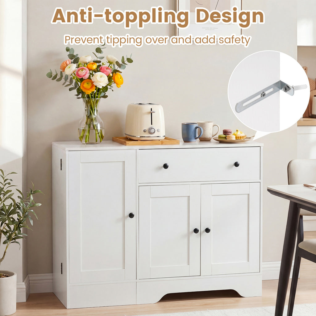 41.5" Modern Coffee Bar Cabinet with Rolling Wheel - White