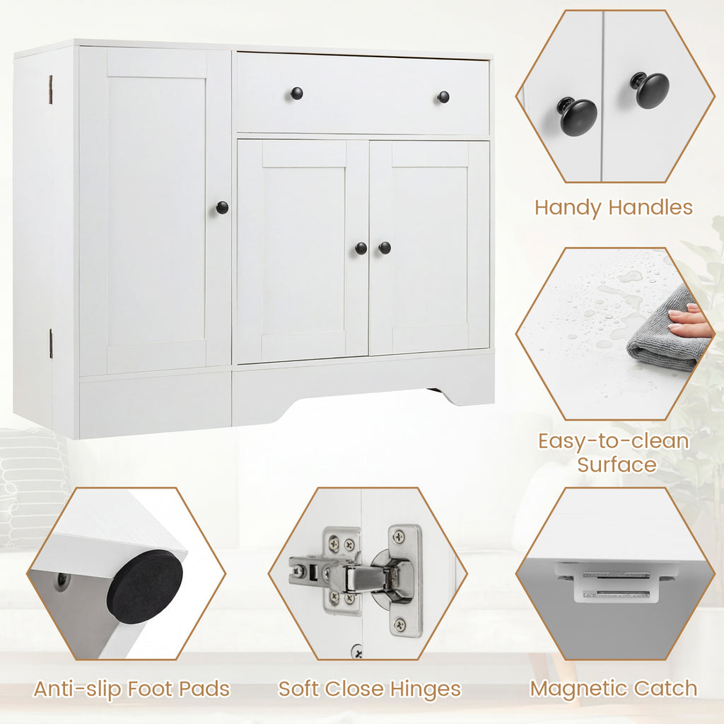 41.5" Modern Coffee Bar Cabinet with Rolling Wheel - White