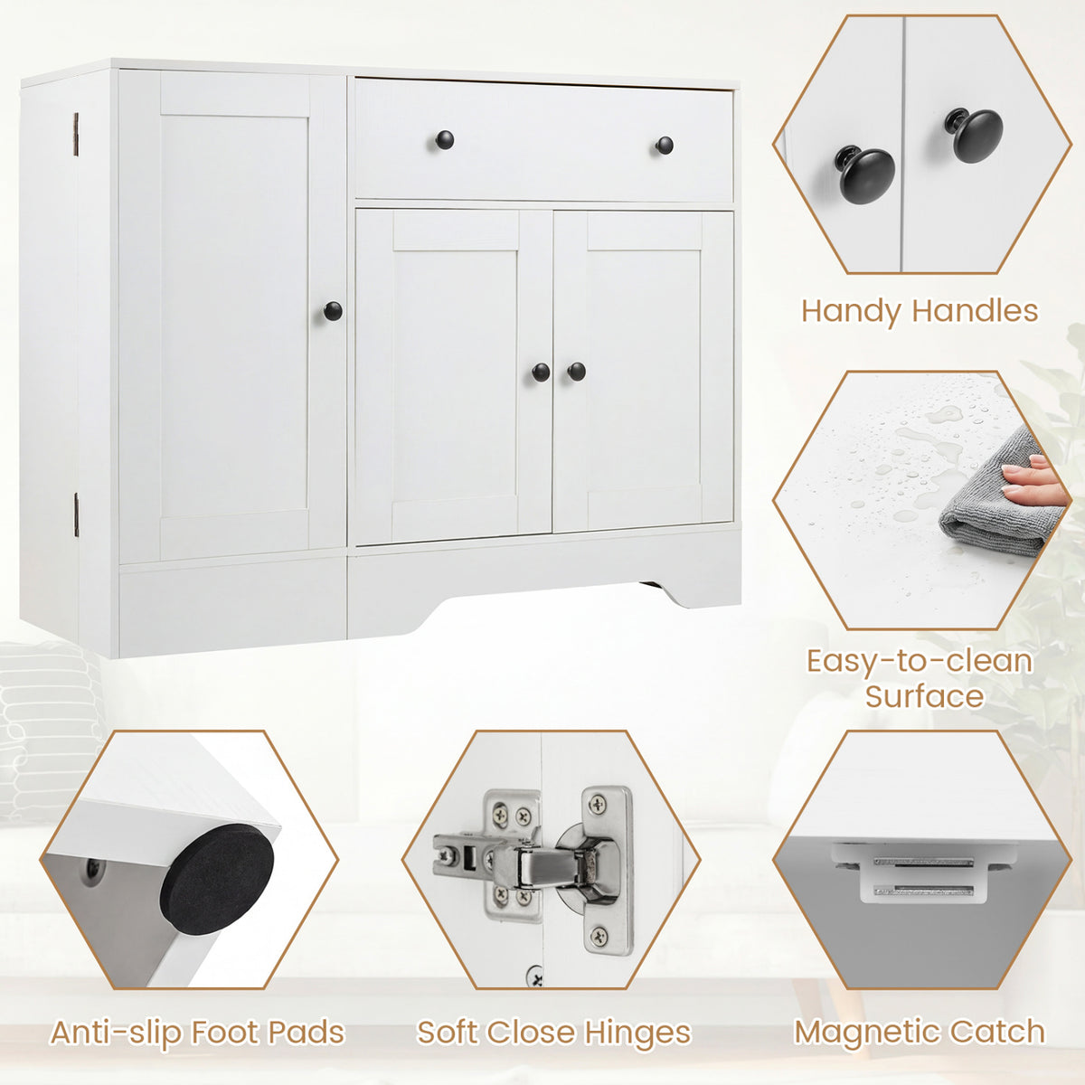 41.5" Modern Coffee Bar Cabinet with Rolling Wheel - White