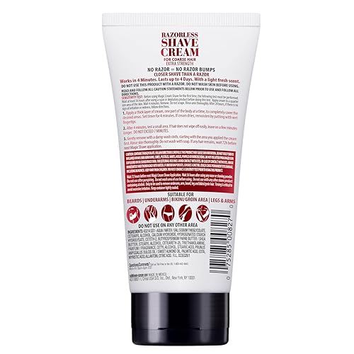 SoftSheen-Carson Magic Razorless Shaving Cream, Depilatory Hair Removal Cream for Body Hair, Extra Strength, Works in 4 Minutes for, 6 oz