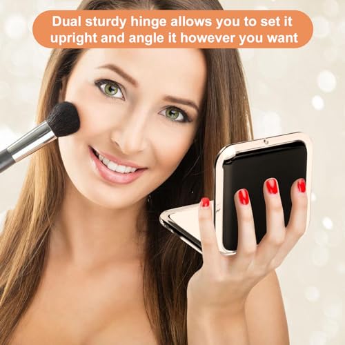 Compact 10X Magnifying Makeup Mirror for Travel, Small Pocket Mirror-Handheld, Foldable & Portable 2-Sided with 10X Magnifying and 1X Mirror for Purses - Square 3.3 x 3.3 inch (Black)