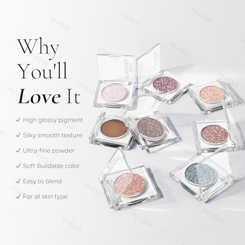 KYDA Single Glitter Eyeshadow, Pale Champagne Silver Eyeshadow, Lasting Blendable Shimmer Pearl Eyes Shadow, Sparkling Eyes Glitter, Soft Buildable Glossy Color, Wet Look Effect, Weaving Maid