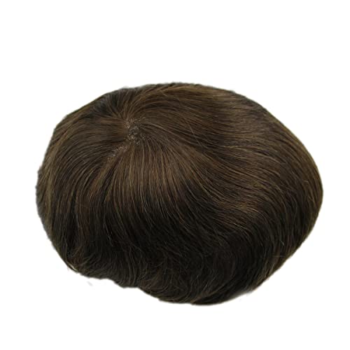 Toupee for Men Dark Brown Human Hair System Unit Hair piece #2 Pu Lace in Stock