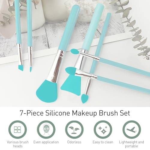 7 Pcs Silicone Brush applicator kit for Cream Makeup Products and UV Resin Epoxy Art Crafting, Green
