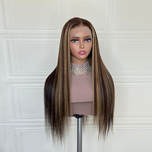 Honey Blonde Lace Front Wigs Human Hair Glueless HD Transparent Lace 13x4 Pre Plucked Highlight 4/27 Colored Wigs Straight 150% Density 18 inch for Black Women