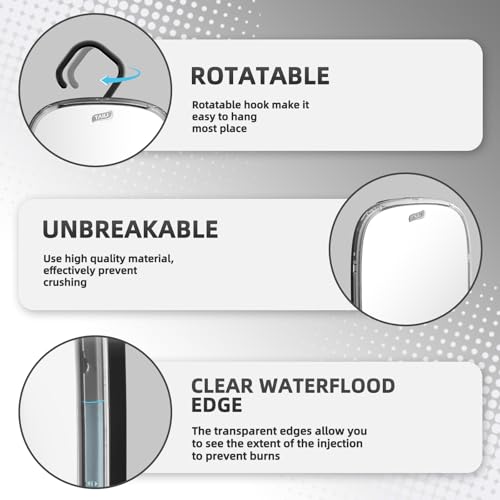 TAILI Shower Mirror, Hanging Fogless Shaving Mirror for Travel Camping, Removable Fog Free Shave for Wall, Shower Accessories, Bathroom, Portable, Shatterproof, Gift for Men Black